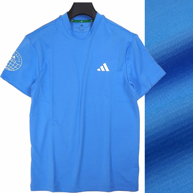 R356 新品 アディダスゴルフ モックネック シャツ 半袖 (サイズ:L) adidas GOLF ゴルフウェア サックスブルーの画像1