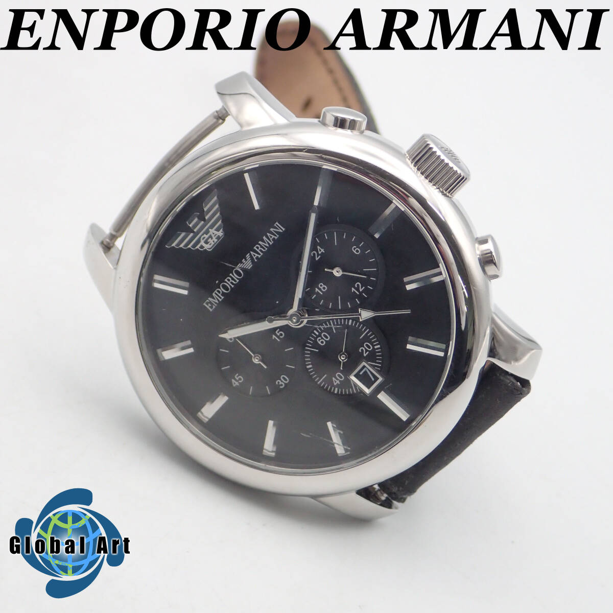 え03351/EMPORIO ARMANI エンポリオアルマーニ/クオーツ/メンズ腕時計/クロノグラフ/文字盤 ブラック/AR-0431/ベルト外れ_画像1