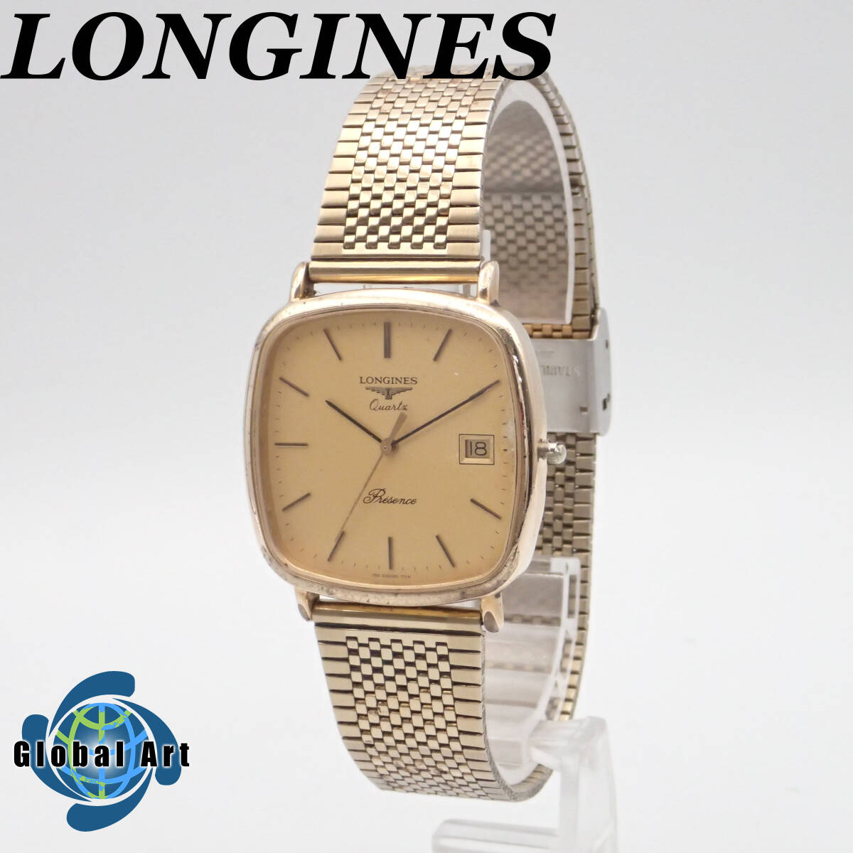 え04039/LONGINES ロンジン/プレザンス/クオーツ/メンズ腕時計/文字盤 ゴールド/リューズ破損の画像1