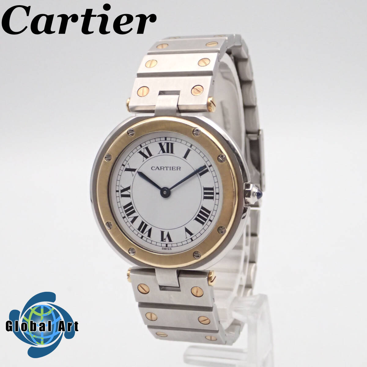 う11286/Cartier カルティエ/サントスラウンド/クオーツ/メンズ腕時計/LM/YG×SS/コンビ/ローマン/文字盤 ホワイト/ジャンク_画像1