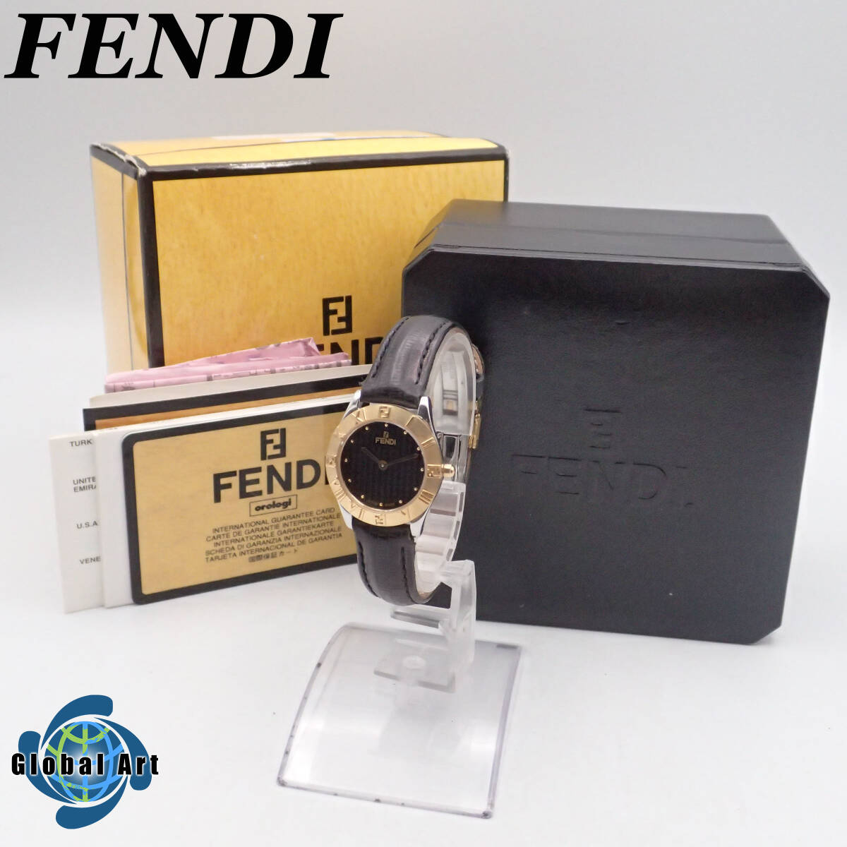 え04145/FENDI フェンディ/クオーツ/レディース腕時計/文字盤 ブラック/2000L/箱・ケース・保証書・取扱説明書付_画像1