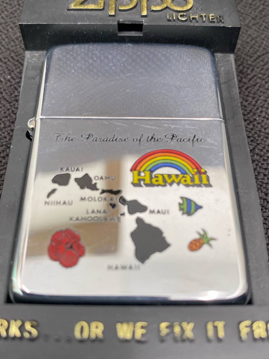 ☆★4237 美品 ZIPPO ジッポ The paradise of pacific Hawaii ロゴ アロハ レインボー シルバー ハイビスカス ハワイ 保管品☆★_画像8