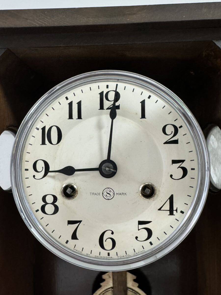 精工舎 ぜんまい式 掛け時計 振り子時計 SEIKOSHA ゼンマイ 手巻き レトロ アンティーク 木製の画像2