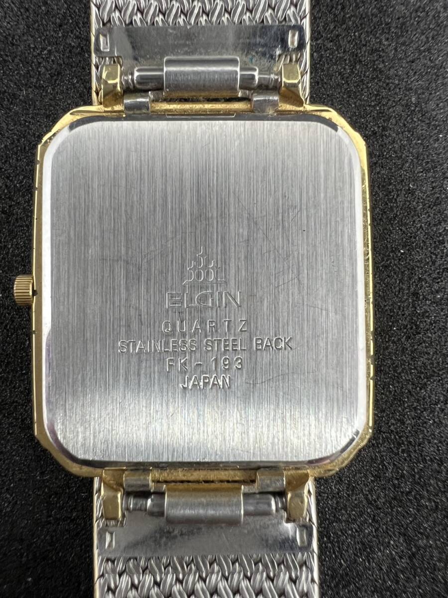 ELGIN エルジン スクエア 3針 メンズ クォーツ 腕時計 FK-193 ジャンクの画像8