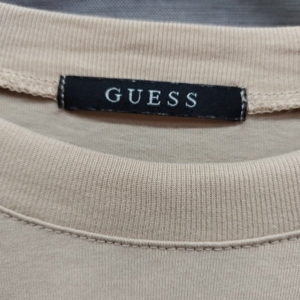 D534 GUESS ゲス 半袖 Tシャツ L ベージュ フロント ワンポイント バック ビッグ ロゴ プリント クルーネック プルオーバー オーバーサイズ_画像7