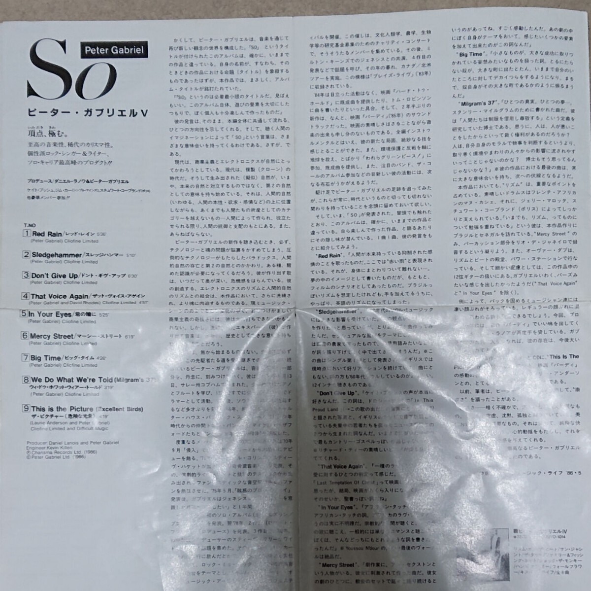 【CD】ピーター・ガブリエル Ⅴ So/Peter Gabriel Ⅴ《国内盤》の画像5