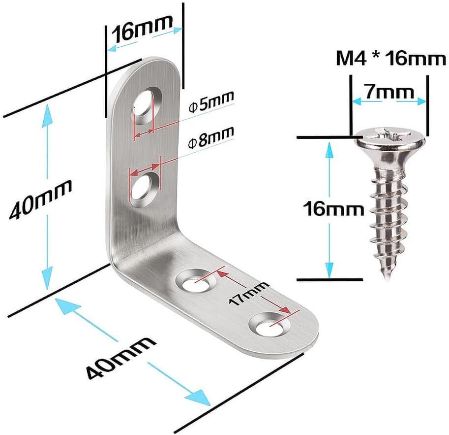 40*40 Ａｉｂｂｏｙｉアングル I字金具 40*40*16mm ステンレス製 16個 Ｌ字アングルブラケット 66個ネジ付 ア_画像2