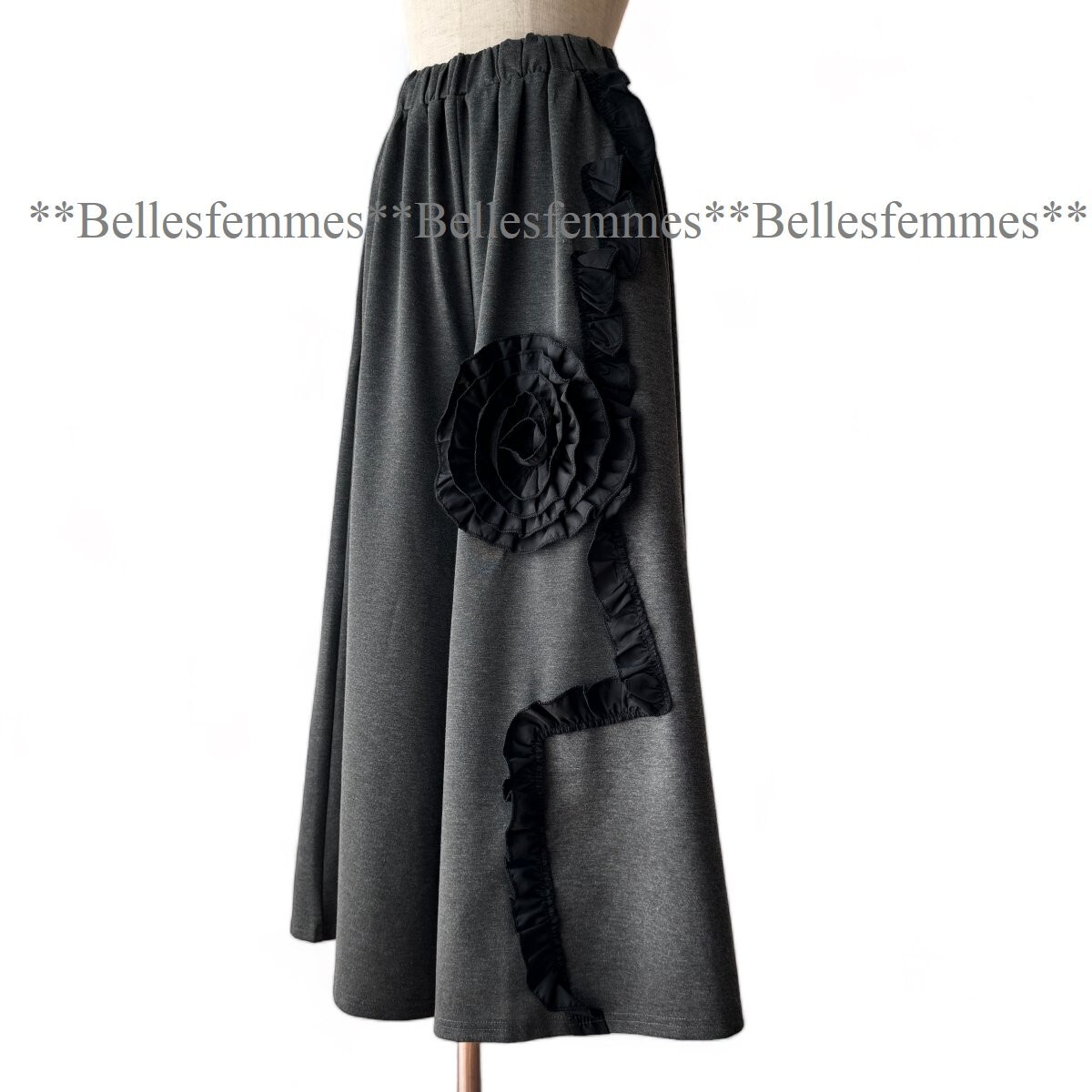 ★Belles*★送料185円★新品M～L★フラワーモチーフ*ワイドパンツ*大人カジュアルからキレイめコーデまで*ポケット付き*536グレー*ミセス*の画像8