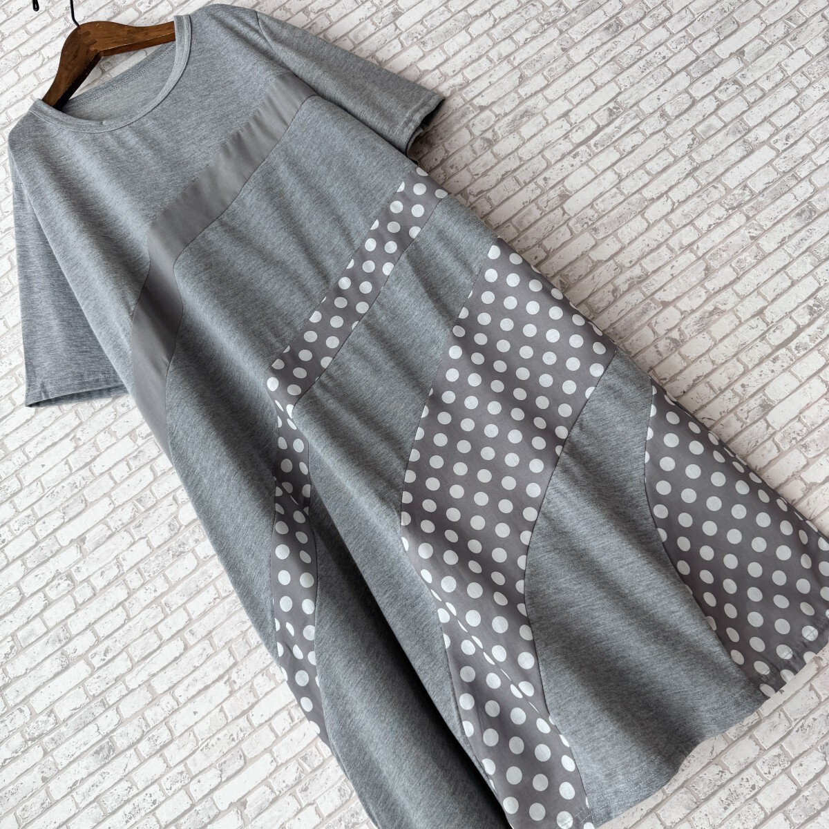 * postage 185 jpy * new goods M~L* stylishly rough . style * adult pretty dot accent * piling put on also * tunic One-piece *18090 gray * Mrs. 