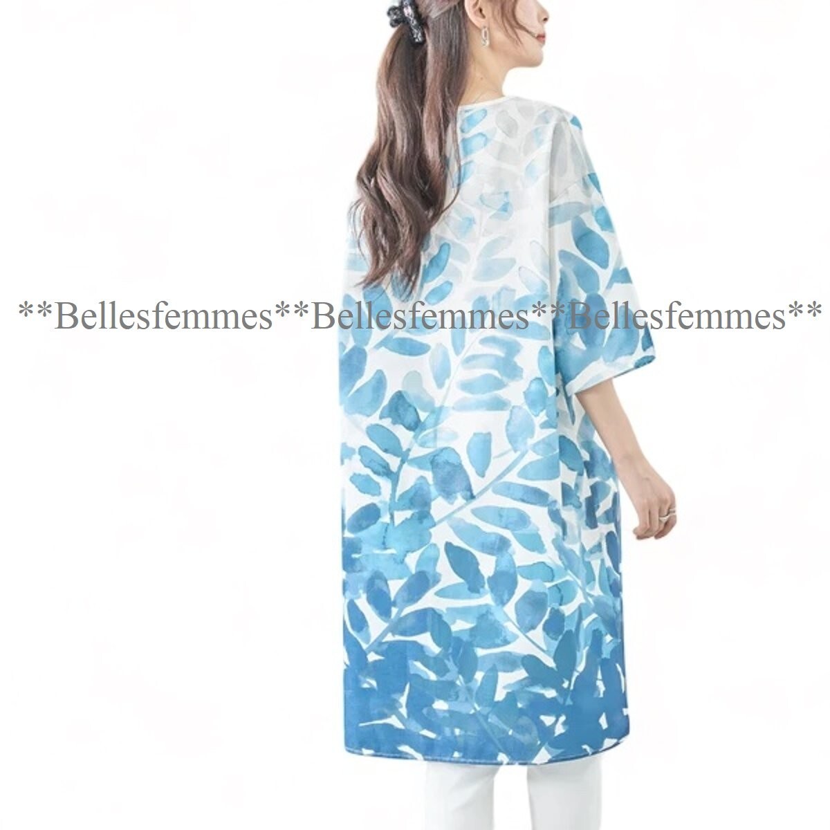 * postage 185 jpy * new goods M~L** spring summer botanikaru tunic * watercolor painting print One-piece * enough length . height * 7 minute sleeve tunic 985*9/11 number.