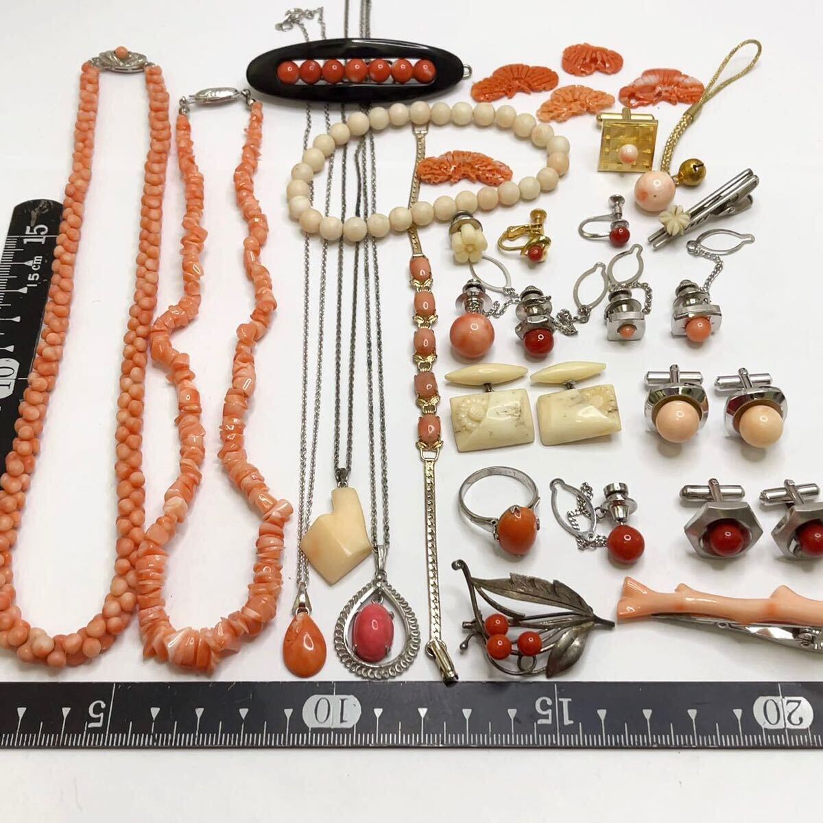 1 jpy natural ... sphere .. loose coral accessory large amount together necklace brooch ring hair clip bracele etc. SILVER stamp contains 