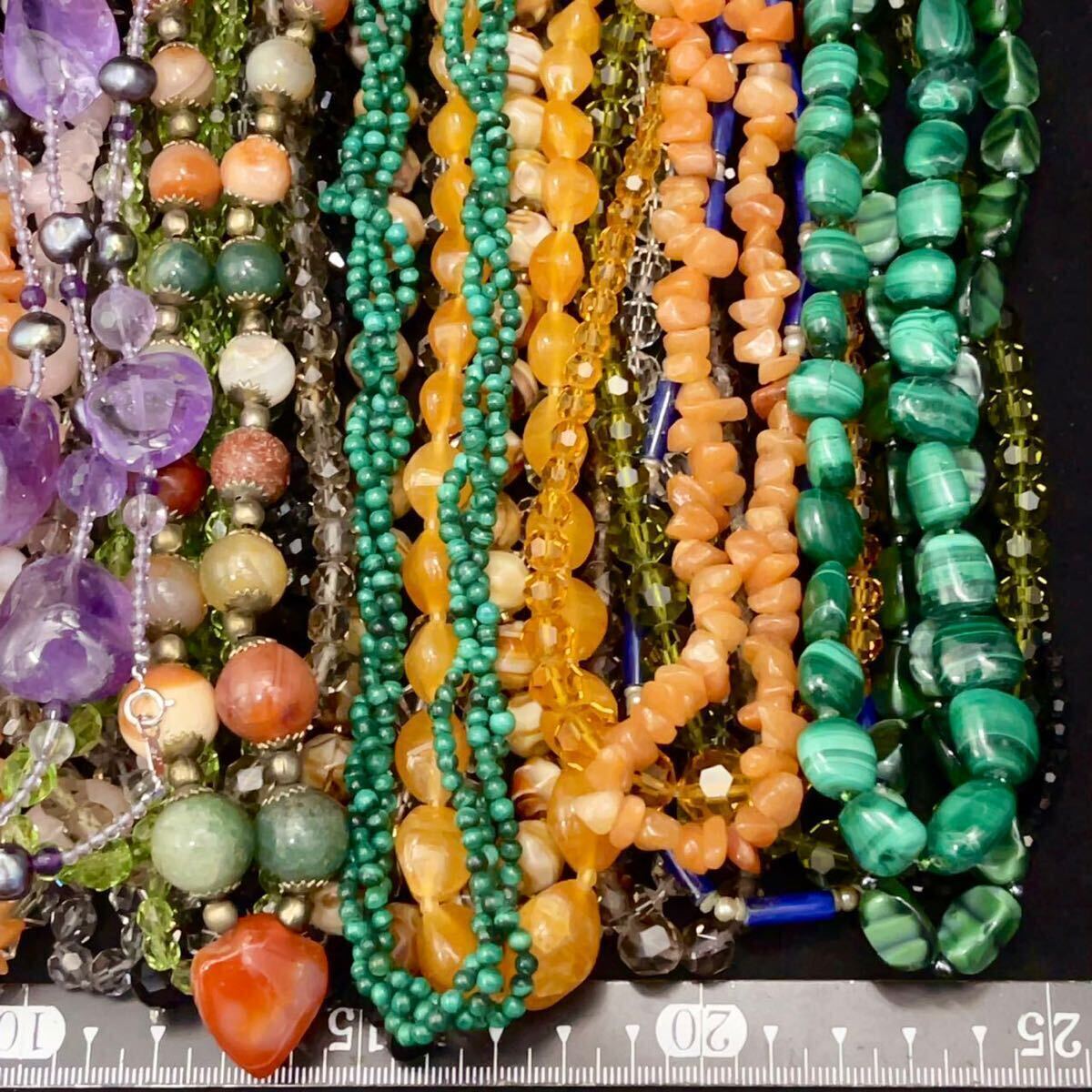 1 jpy approximately 1200g natural stone necklace accessory 30ps.@ together large amount set ../ maca light / amethyst /beli dot /.. etc. SILVER stamp have 