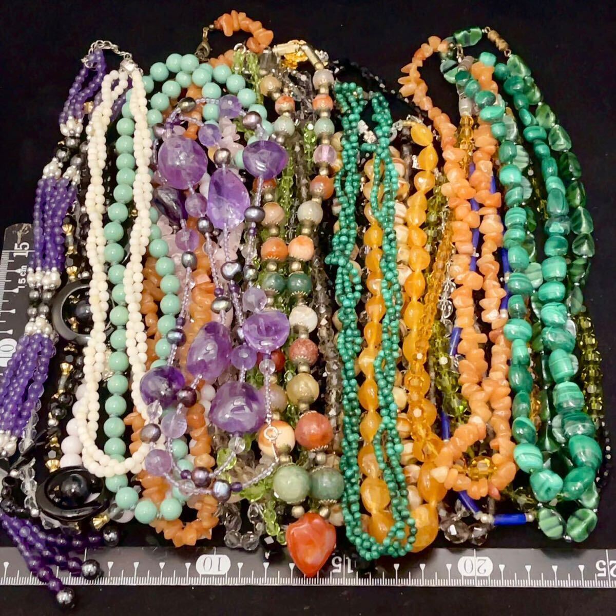1 jpy approximately 1200g natural stone necklace accessory 30ps.@ together large amount set ../ maca light / amethyst /beli dot /.. etc. SILVER stamp have 