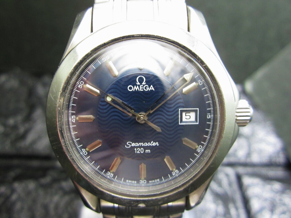 ガラス無傷 オメガ シーマスター デイト メンズ オメガ純正ブレス OMEGA Seamaster 腕時計の画像4