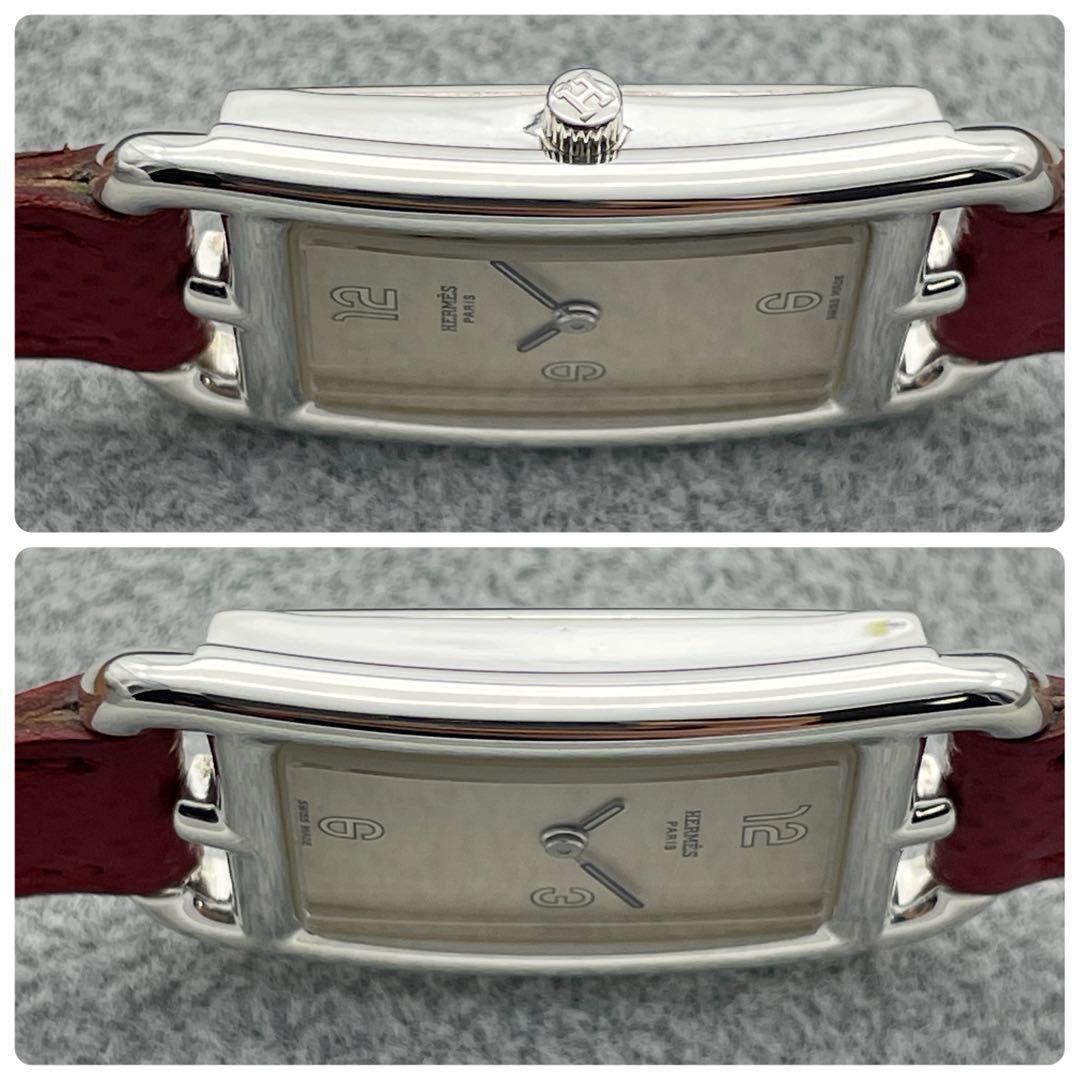 T650 分解整備・磨き済 HERMES エルメス ナンタケット NA1.250 白文字盤×赤ストラップ クォーツ 電池式 腕時計 箱・取説付
