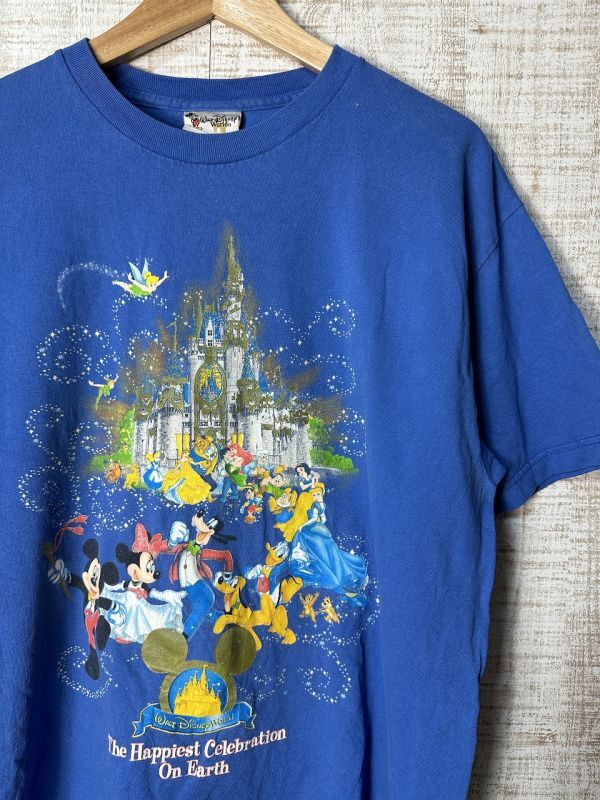 ☆US古着 Disney ディズニー ミッキー キャラクター キャラTシャツ プリント ブルー青【L】コットン       ◆4458◆の画像1