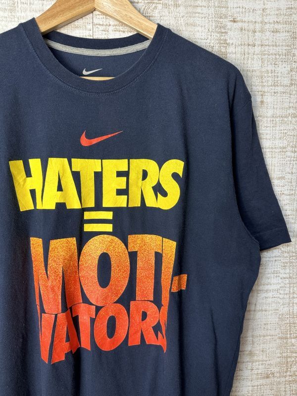 ☆US古着 NIKE ナイキ DRI-FIT ドライフィット スポーツ 速乾 Tシャツ プリント ネイビー紺【L】コットン　　　　　　　◆4468◆_画像1