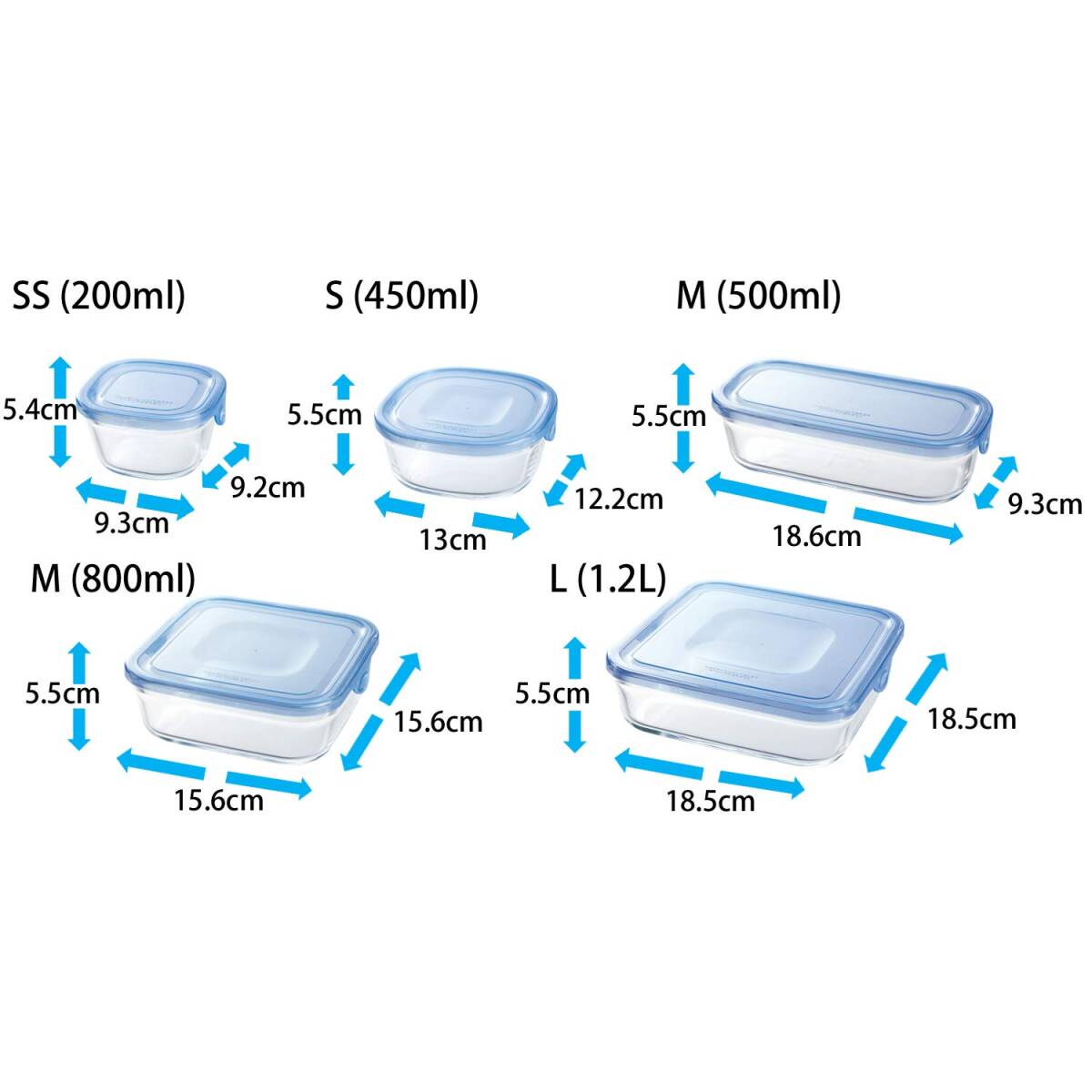 iwaki(イワキ) 耐熱ガラス 保存容器 アクアブルー 角型 M 800ml ×4個セット パック&レンジ KBC3247BLNの画像7