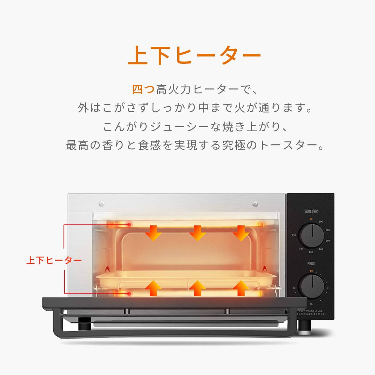 COMFEE' オーブントースター 4枚焼き トースト 12L 広い庫内 タイマー設定 無段階 温度調節 1200W 上下 4本ヒーター トレー_画像5