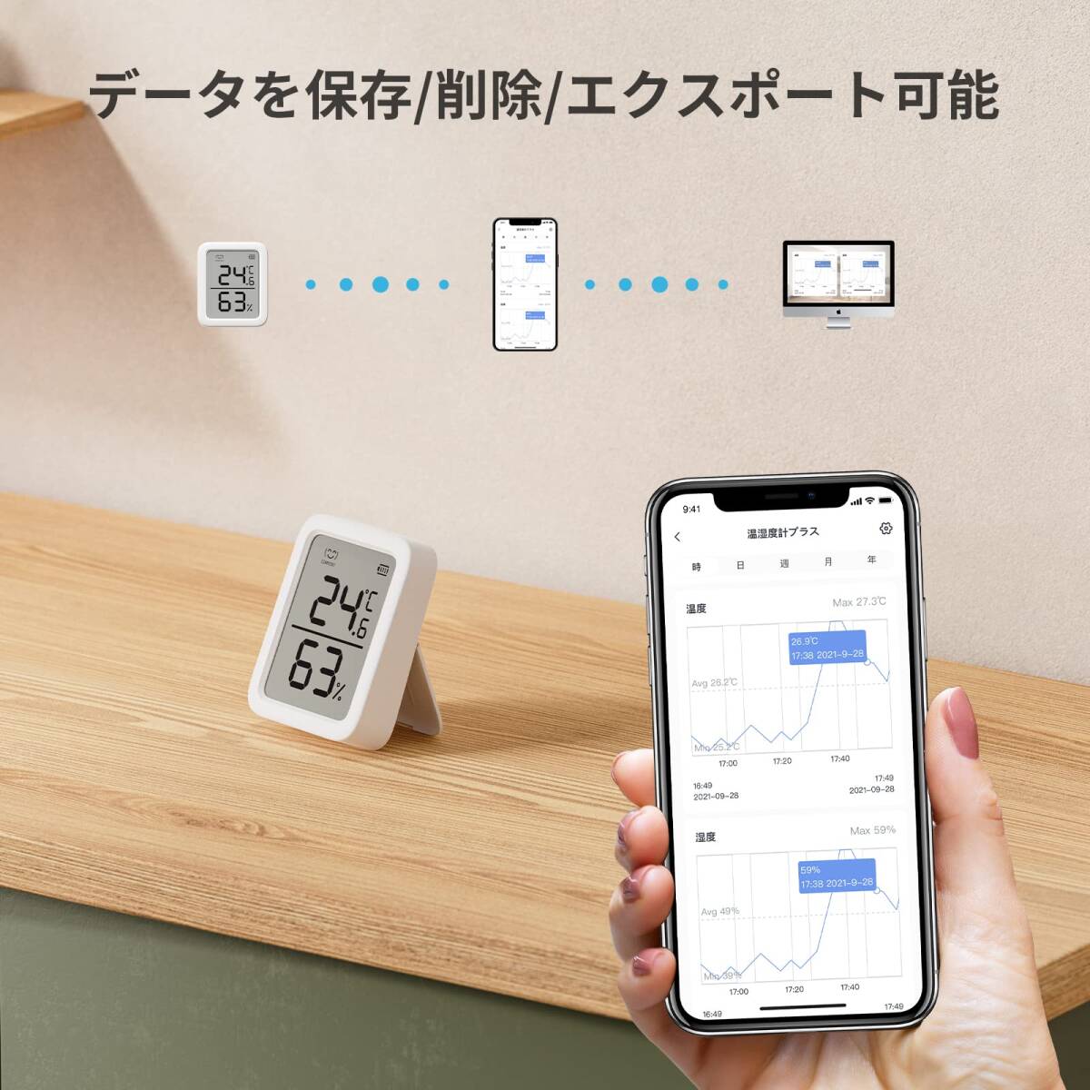 SwitchBot 温湿度計プラス Alexa 温度計 湿度計 - スイッチボット スマホで温度湿度管理 デジタル 高精度 コンパクト 大画面の画像8