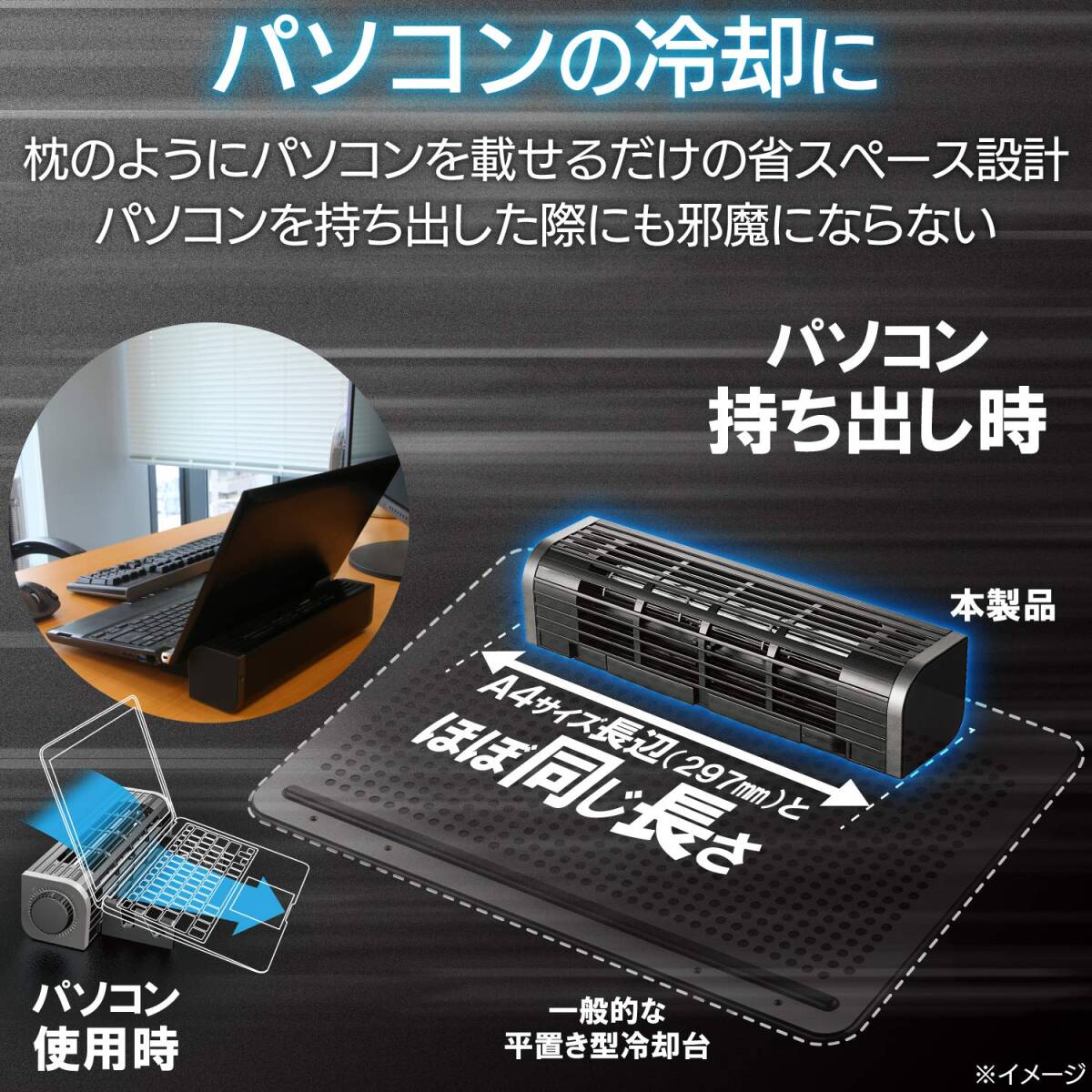 エレコム USB扇風機 縦置き/横置き/ PC&タブレット冷却台 3段階風量調整 ブラック FAN-U177BK_画像2