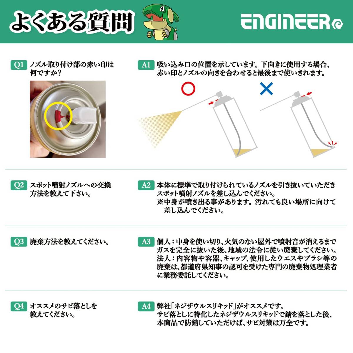 エンジニア ネジザウルスアフターリキッド 防錆・浸透・潤滑剤 塩水噴霧試験72時間A級 水置換性 耐樹脂性 タイプ 300g ZC-20_画像6