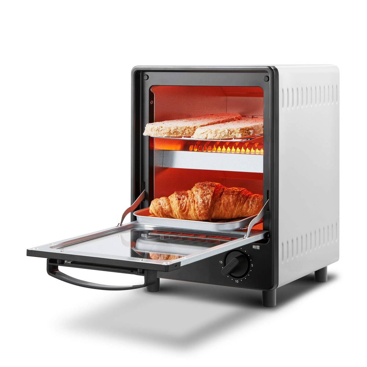 COMFEE' オーブントースター 庫内上下2段構造 2つの同時調理にできる 3段階温度調節 15分タイマー 焼きムラ抑え スライドオープンドア_画像1