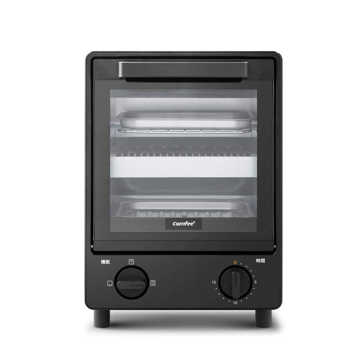 COMFEE' オーブントースター 庫内上下2段構造 2つの同時調理にできる 3段階温度調節 15分タイマー 焼きムラ抑え スライドオープンドア_画像2