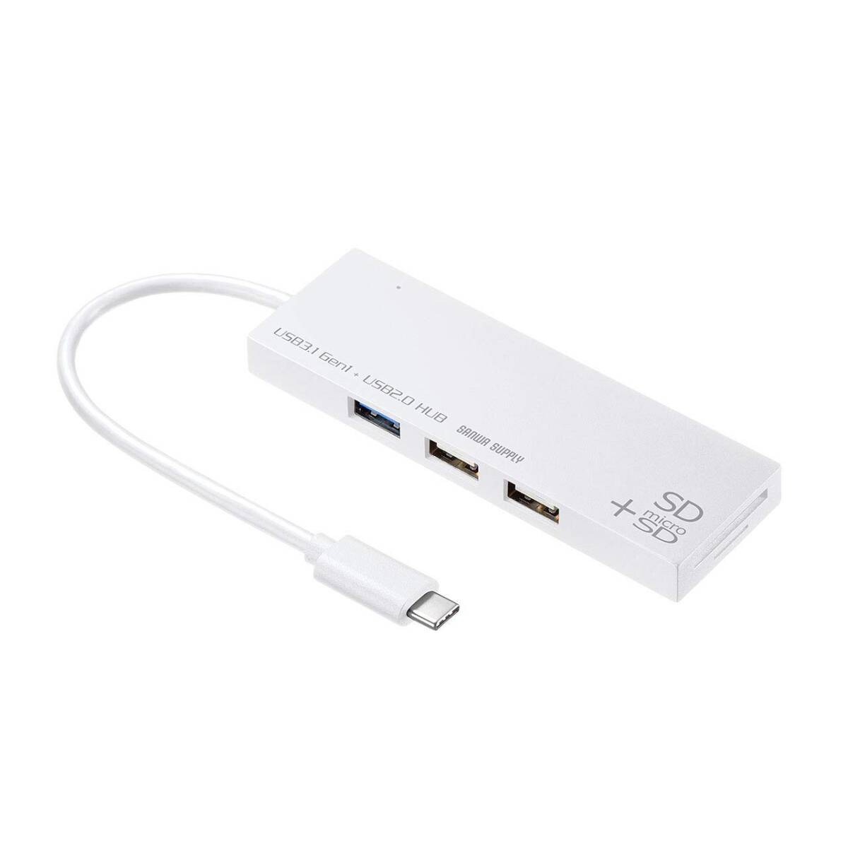 サンワサプライ USBハブ Type-C接続 (USB3.1/3.0×1ポート/USB2.0×2ポート/SDカード・microSDカードリーダー_画像1