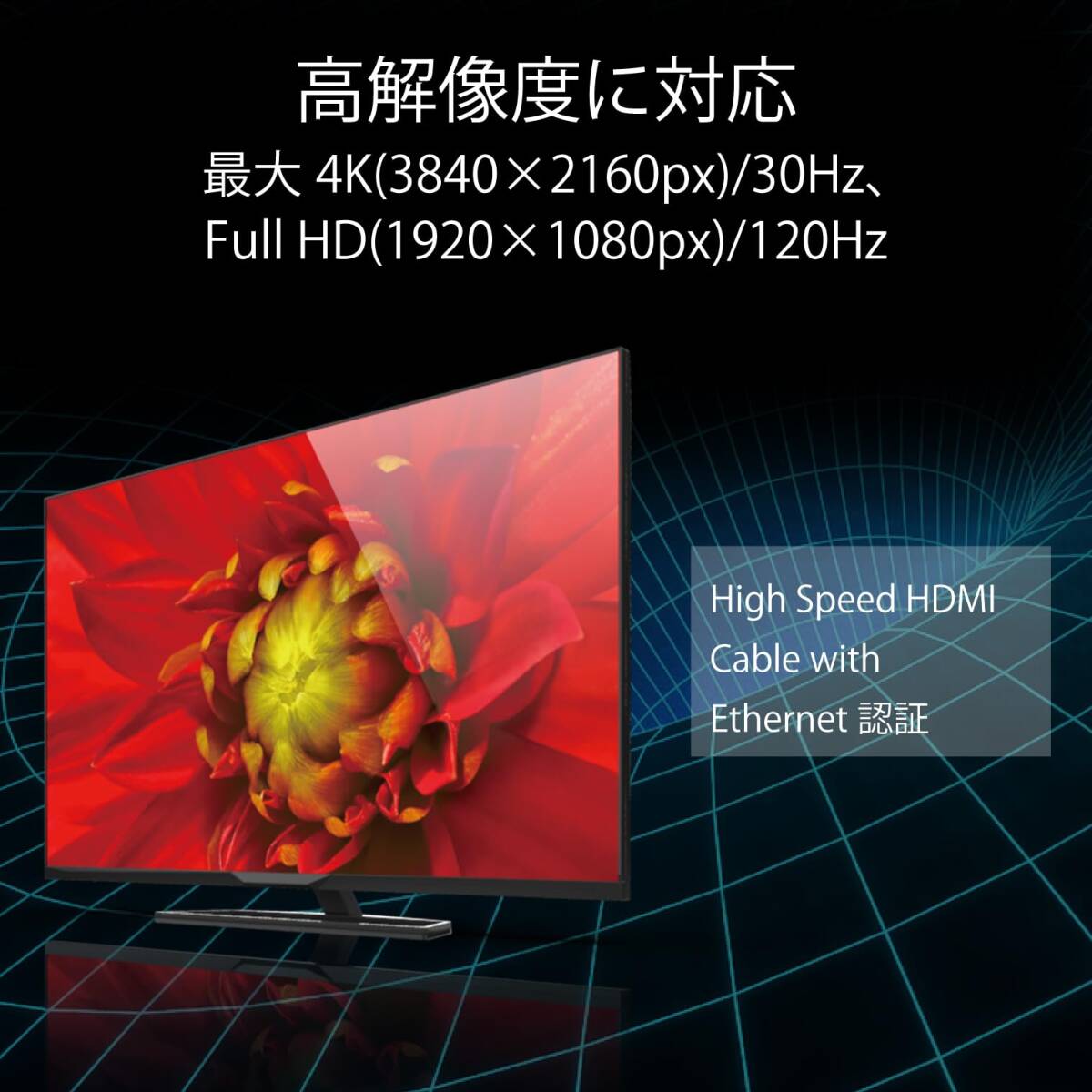 エレコム HDMI ケーブル 極細 ハイスピード Ver1.4 1m スーパースリム 4K・2K 【HIGH SPEED with ETHERN_画像4