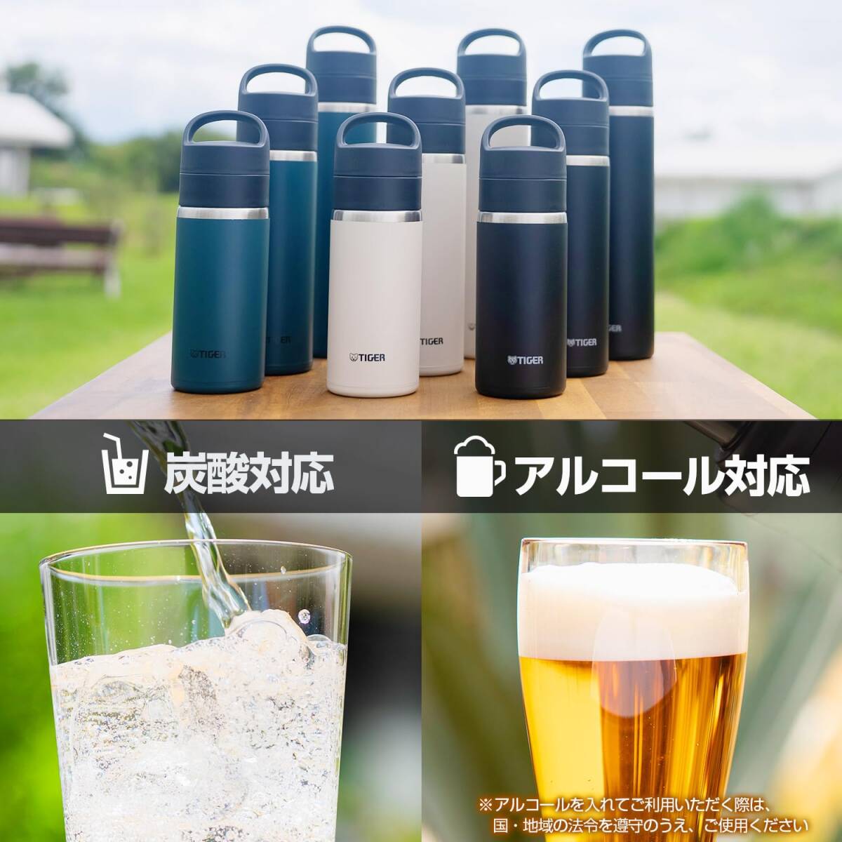 【食洗機・炭酸・保温保冷対応】 タイガー魔法瓶(TIGER) 水筒 600ml 真空断熱炭酸ボトル ステンレス ビールOK ハンドルホルダー付_画像4