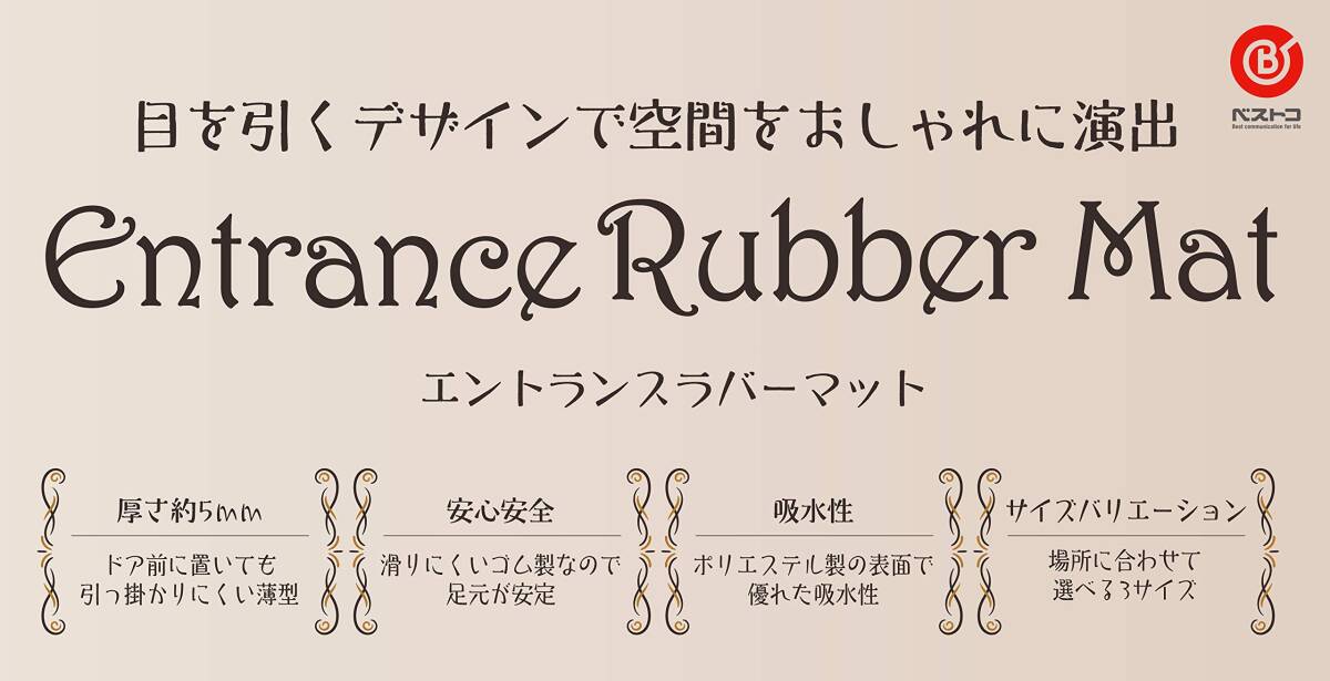 ベストコ 玄関マット 24×50cm セミサークルステンドタイル 泥落とし 水洗いOK エントランスラバーマット ND-464_画像6