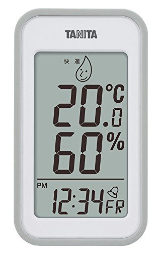 タニタ 温湿度計 大画面 一目で室内環境がわかる 時計 カレンダー アラーム 温度 湿度 デジタル 壁掛け 卓上 マグネット グレー TT-55_画像1