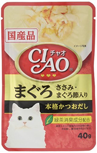 チャオ (CIAO) キャットフード パウチ まぐろ ささみ・まぐろ節入り 40グラム (x 16) (まとめ買い)_画像1