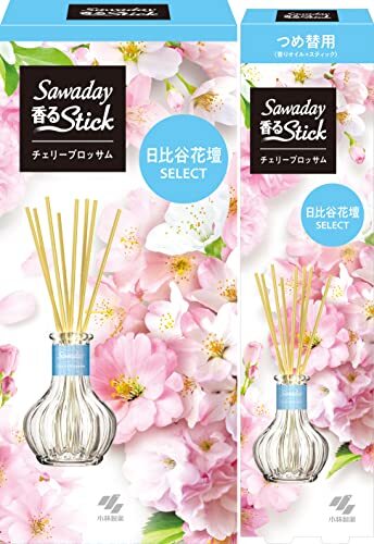 【まとめ買い】サワデー香るスティック 日比谷花壇セレクト チェリーブロッサム 芳香剤 部屋用 本体 70ml + 詰め替え用 70ml ルームフ_画像1