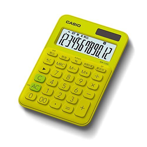カシオ カラフル電卓 ライムグリーン 12桁 ミニジャストタイプ MW-C20C-YG-N_画像1
