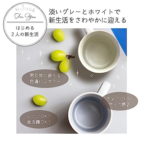 aito製作所 セラミック 美濃焼 「 シエル 」 マグカップ ペア 一人暮らし ふたり暮らし 白 & グレー 食洗機 電子レンジ対応 日本製_画像2