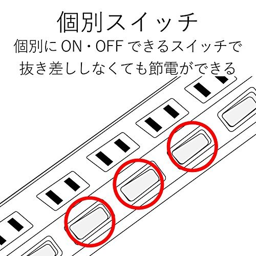 エレコム 雷ガードタップ/個別スイッチ/4個口/2.5m/ブラック_画像6