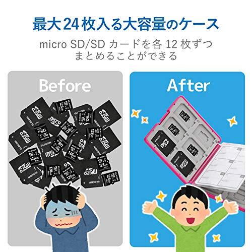 エレコム メモリカードケース SD ケース プラスチック SD12枚 + microSD12枚収納 ピンク CMC-SDCPP24PN_画像3