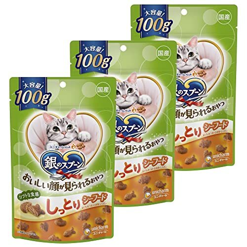 【まとめ買い】銀のスプーン 猫用 おやつ おいしい顔が見られるおやつ しっとりシーフード 100g×3袋 国産 キャットフード ユニチャームの画像1