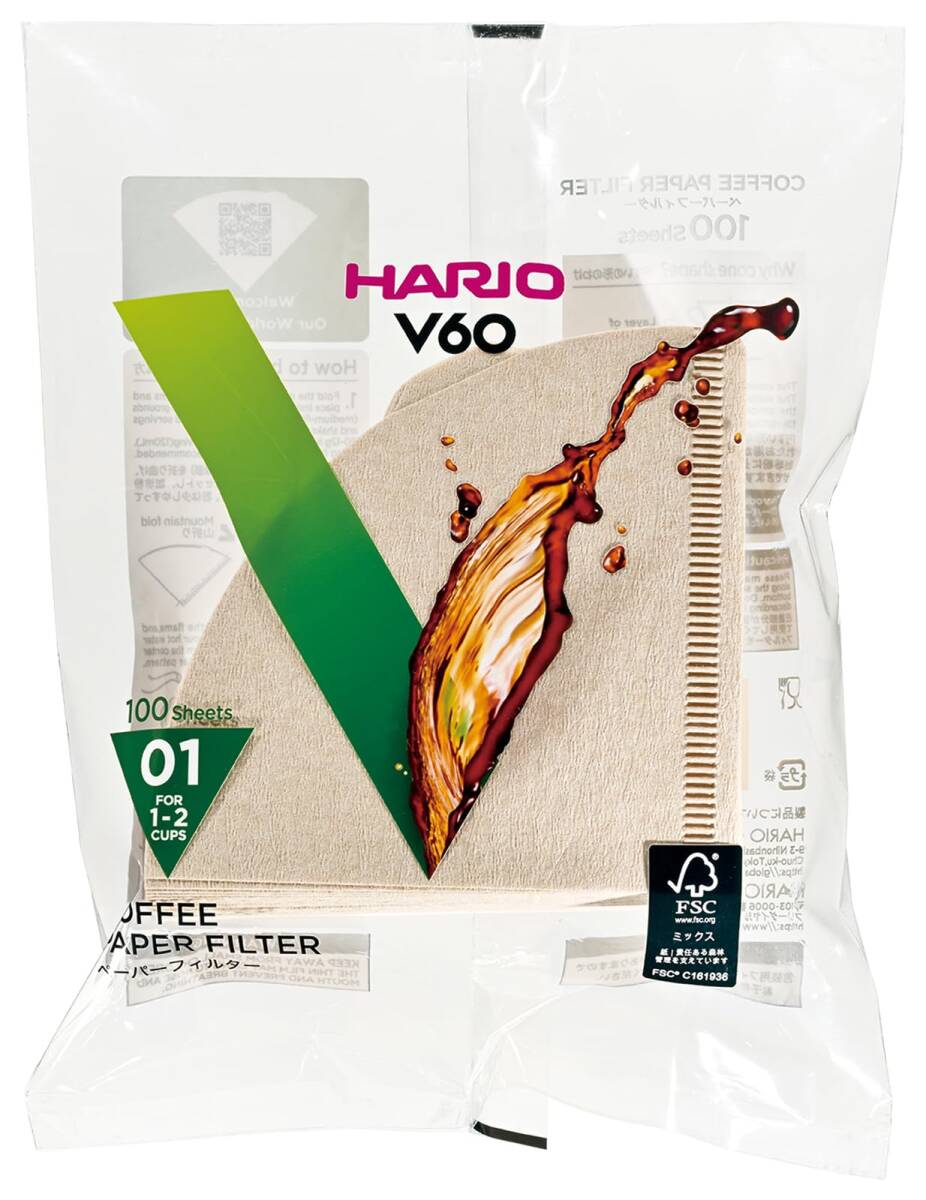 HARIO(ハリオ) V60用 ペーパーフィルター 01M 1~2杯用 500枚入り みさらし VCF-01-100M_画像2