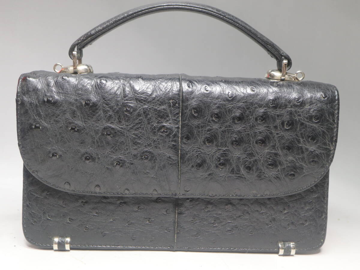 オーストリッチ ハンドバッグ+長財布 ブラックの画像1