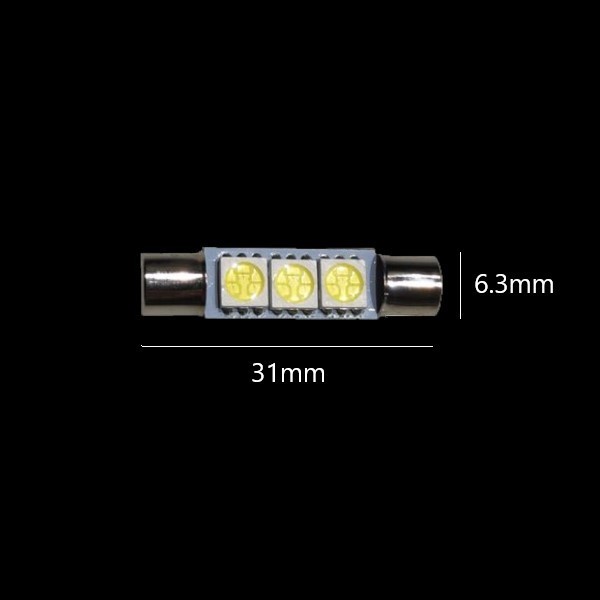 T6.3×31ｍｍ 5050 SMD LED ３連 バニティランプ 白(ホワイト) 4個セットの画像2