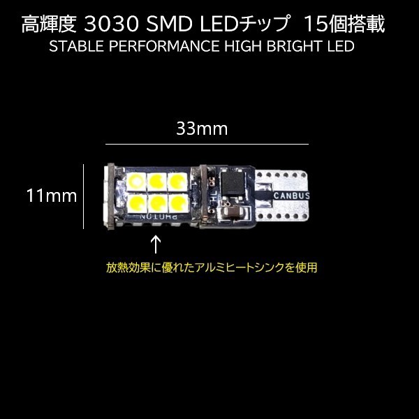 T10 T16 3030 SMD LED 15連 白(ホワイト) 4個セット　バックランプ　ポジションランプ　マップランプ