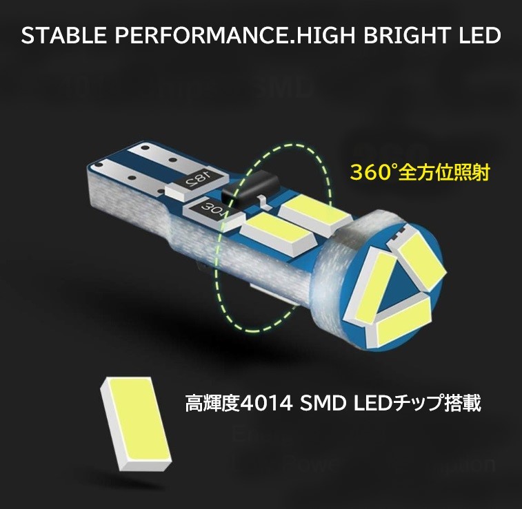 T5 4014 SMD LED 7連 白(ホワイト) 2個セット メーターランプ エアコンランプ コンソールランプ フットランプ インジケーターランプの画像3