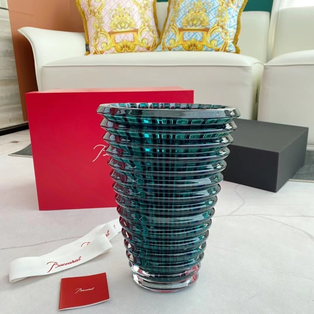 バカラ Baccarat 花瓶 クリスタルガラス クリア 花瓶 美品 小物 Ｌ ダークグリーンの画像1