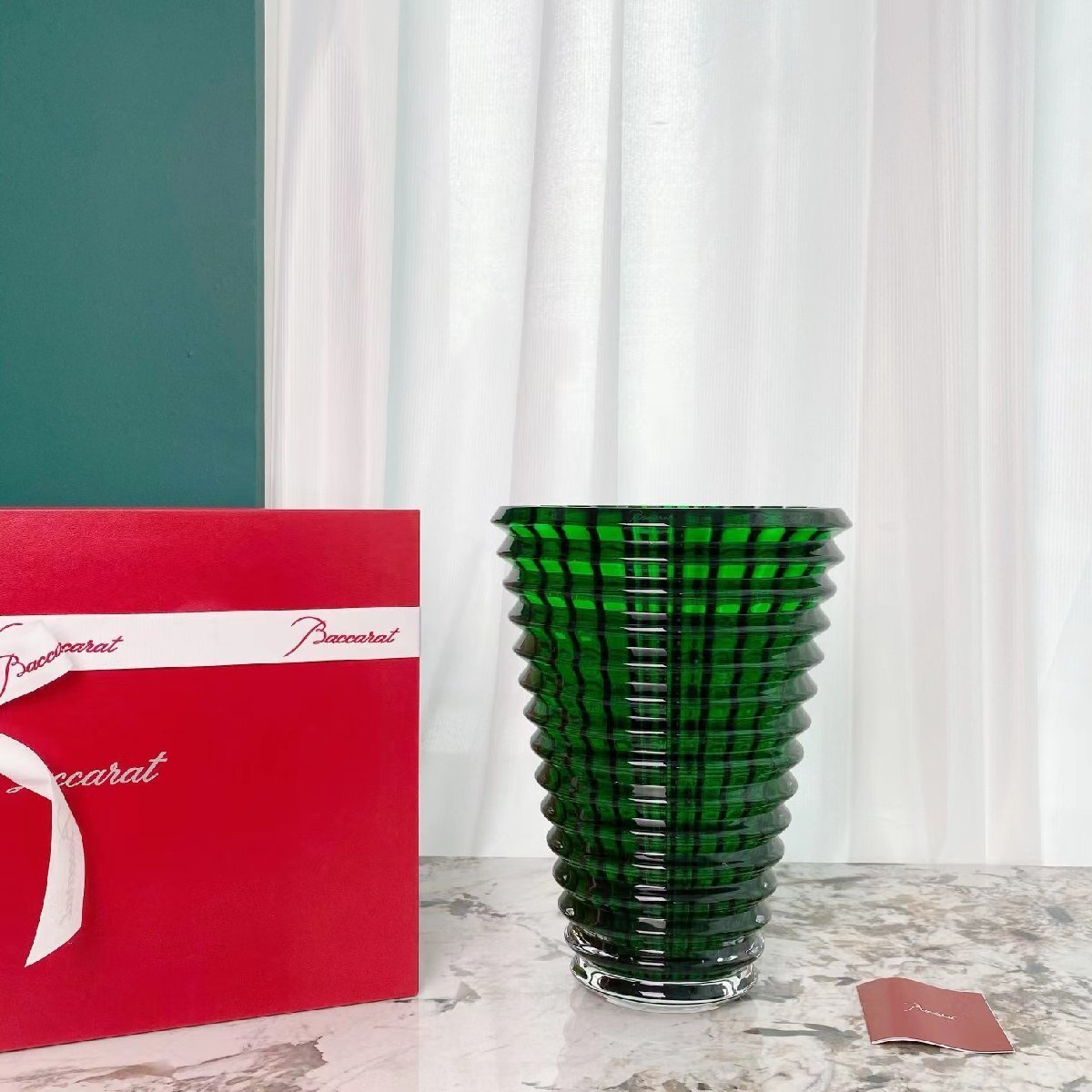 バカラ Baccarat 花瓶 クリスタルガラス クリア 花瓶 美品 小物 Ｌ グリーンの画像1
