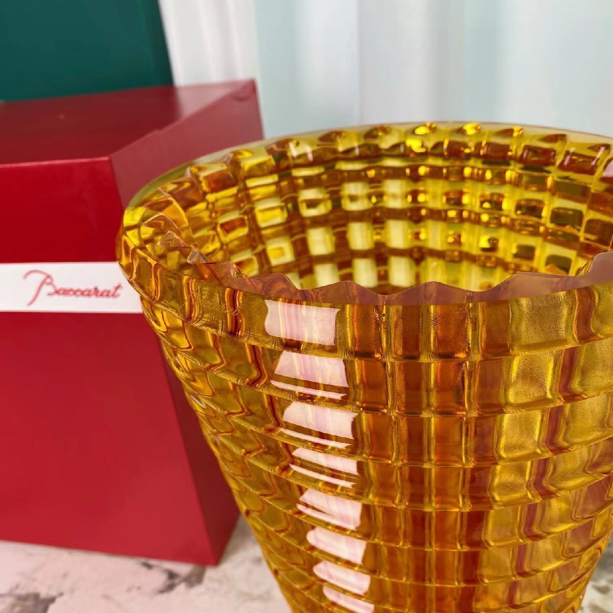 バカラ Baccarat 花瓶 クリスタルガラス クリア 花瓶 美品 小物 Ｌ イエローの画像5