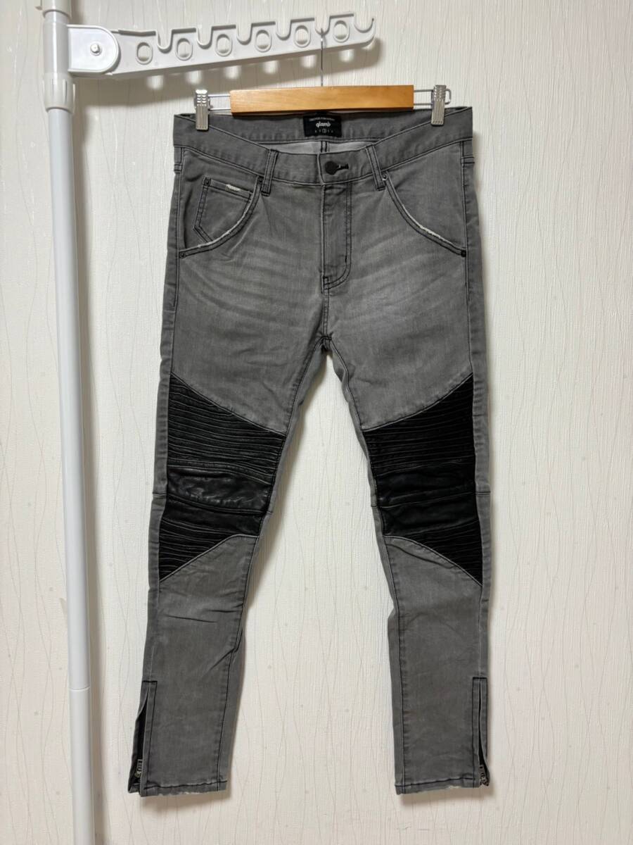  beautiful goods *[glamb] regular price 28,050 JAGGER DENIM leather switch stretch Biker Denim pants 2 gray GB16WT/P10 gram 