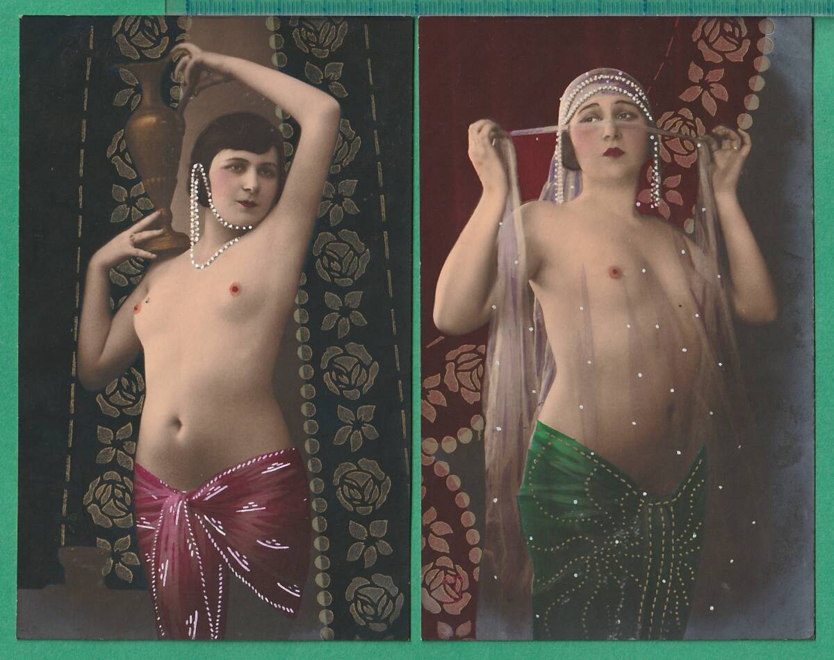  picture postcard 14# France / beautiful person # beautiful person semi nude 4 sheets *1920 period about /../pik Tria rhythm / postcard /